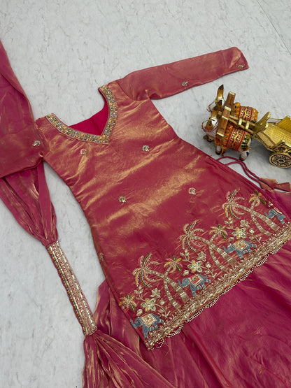 Pink Designer Kurti Style Lehenga Choli Set - Ready to Wear