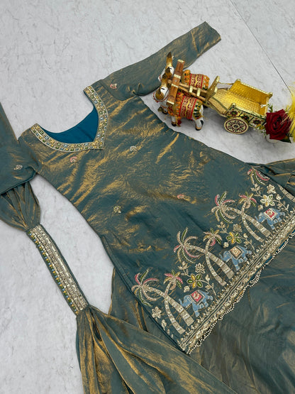Teal Blue Designer Kurti Style Lehenga Choli Set - Ready to Wear
