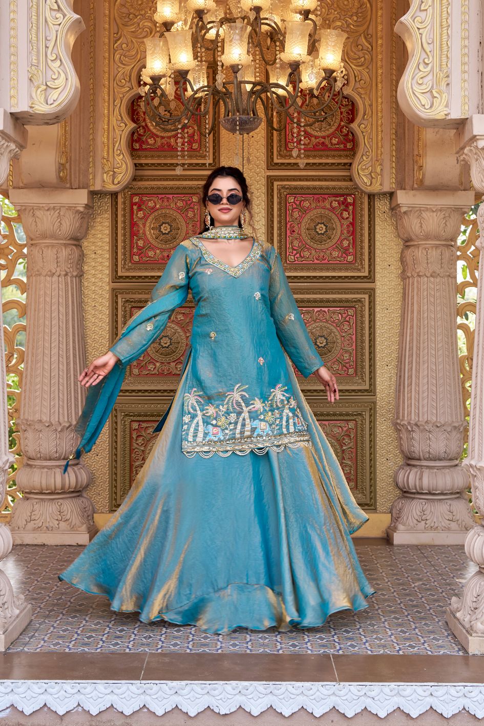 Teal Blue Designer Kurti Style Lehenga Choli Set - Ready to Wear