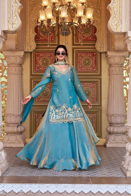 Teal Blue Designer Kurti Style Lehenga Choli Set - Ready to Wear