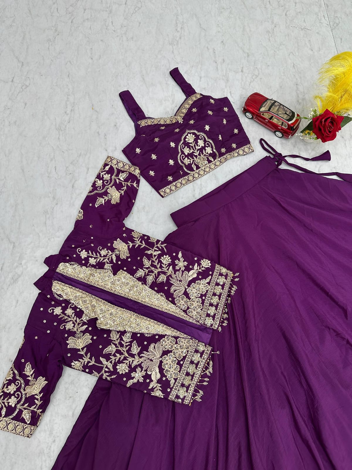 Ready-to-Wear Purple Indo-Western Lehenga with Embroidered Peplum Koti Blouse