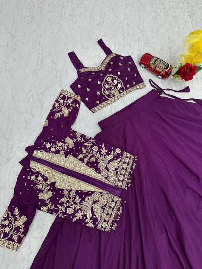 Ready-to-Wear Purple Indo-Western Lehenga with Embroidered Peplum Koti Blouse