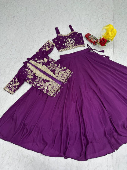 Ready-to-Wear Purple Indo-Western Lehenga with Embroidered Peplum Koti Blouse