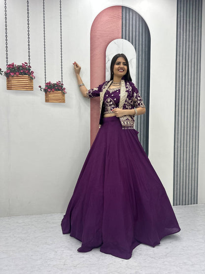 Ready-to-Wear Purple Indo-Western Lehenga with Embroidered Peplum Koti Blouse