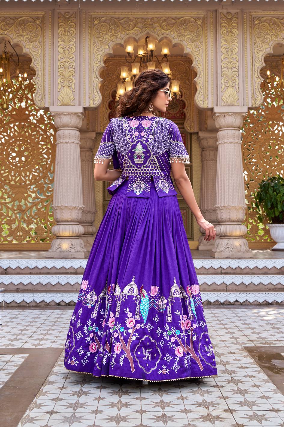 Ready-to-Wear Purple Vichitra Lehenga with Embroidered Peplum Koti Blouse
