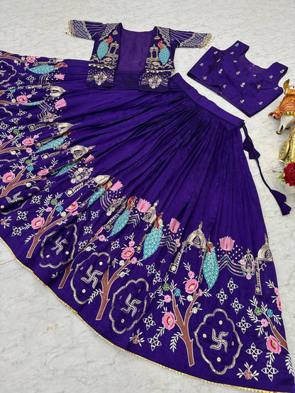 Ready-to-Wear Purple Vichitra Lehenga with Embroidered Peplum Koti Blouse