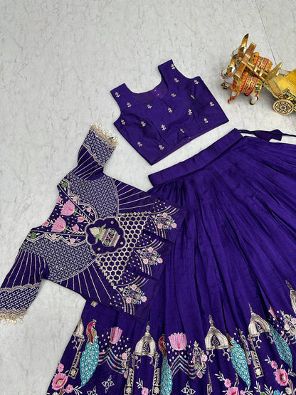 Ready-to-Wear Purple Vichitra Lehenga with Embroidered Peplum Koti Blouse