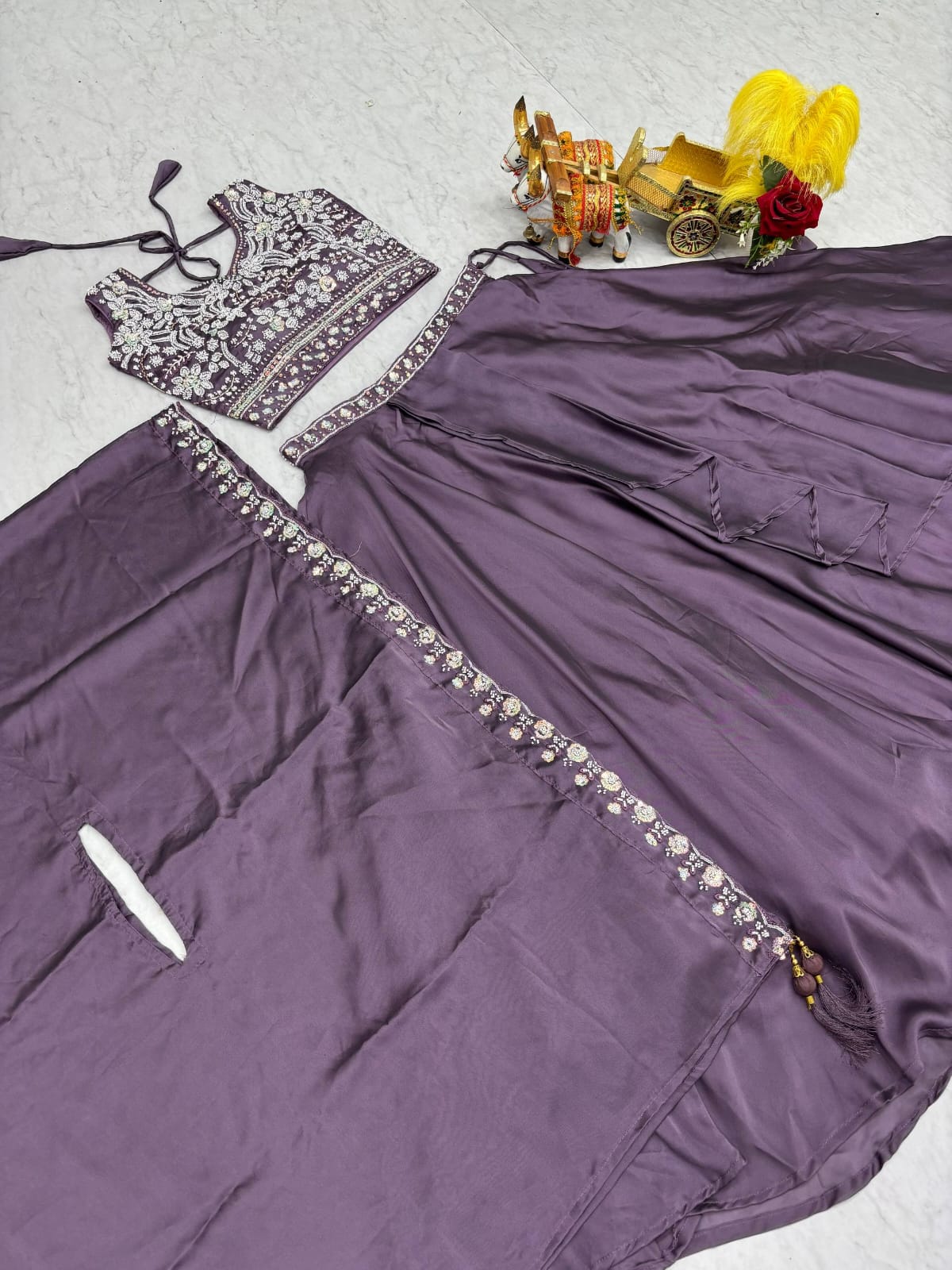Ready-to-Wear Lavender Rangoli Silk Lehenga Choli With Shrug Style Dupatta