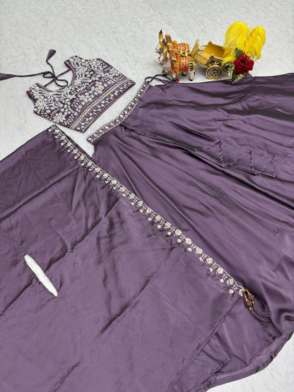 Ready-to-Wear Lavender Rangoli Silk Lehenga Choli With Shrug Style Dupatta
