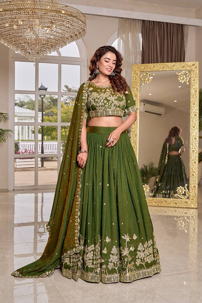 Ready-to-Wear Mehndi Green Nc Vichitra Lehenga Choli With Dupatta