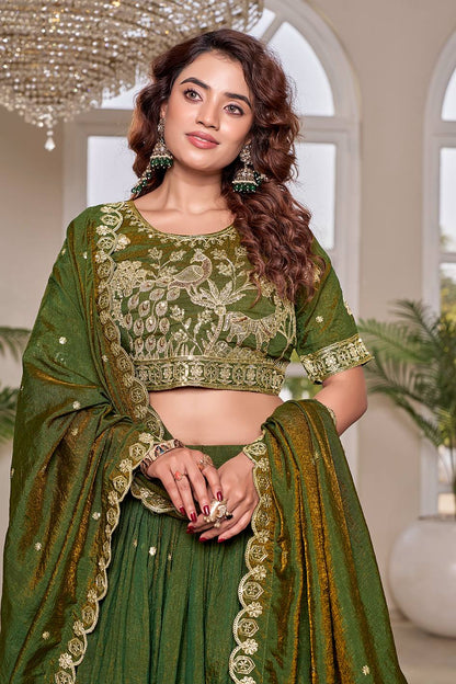 Ready-to-Wear Mehndi Green Nc Vichitra Lehenga Choli With Dupatta