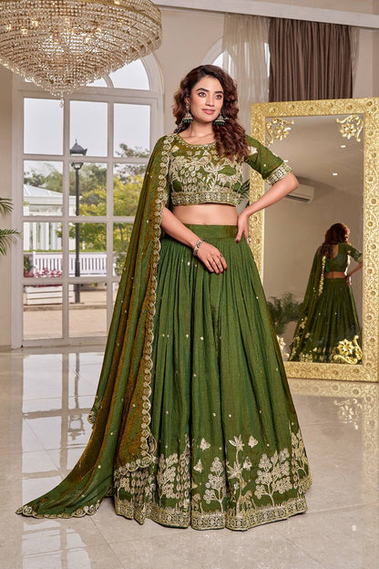 Ready-to-Wear Mehndi Green Nc Vichitra Lehenga Choli With Dupatta