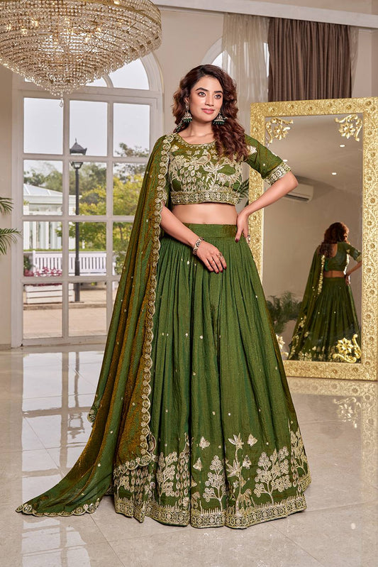 Ready-to-Wear Mehndi Green Nc Vichitra Lehenga Choli With Dupatta