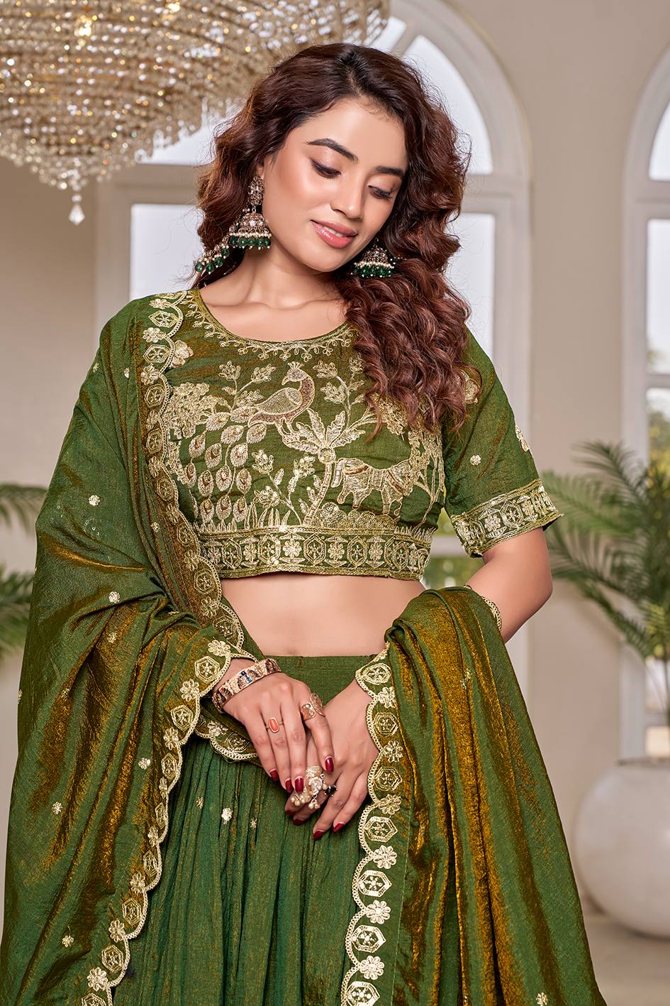 Ready-to-Wear Mehndi Green Nc Vichitra Lehenga Choli With Dupatta