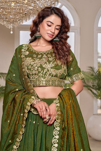 Ready-to-Wear Mehndi Green Nc Vichitra Lehenga Choli With Dupatta