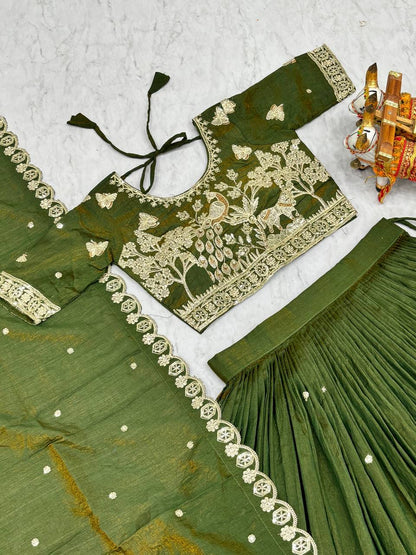 Ready-to-Wear Mehndi Green Nc Vichitra Lehenga Choli With Dupatta