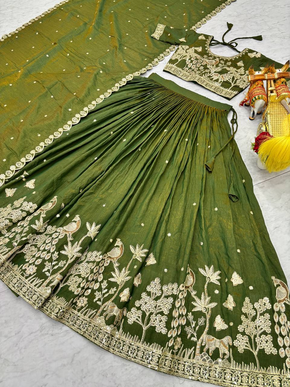Ready-to-Wear Mehndi Green Nc Vichitra Lehenga Choli With Dupatta