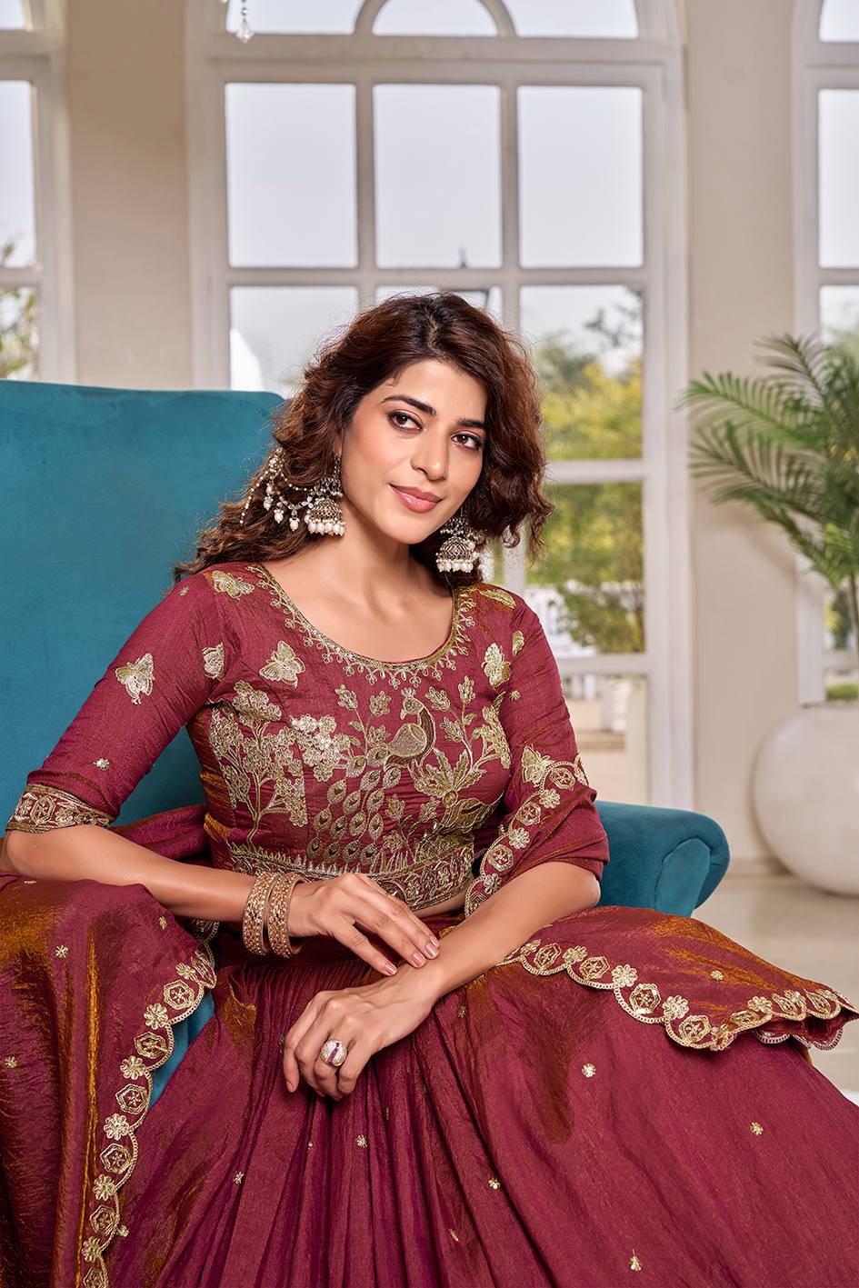 Ready-to-Wear Peach Nc Vichitra Lehenga Choli With Dupatta