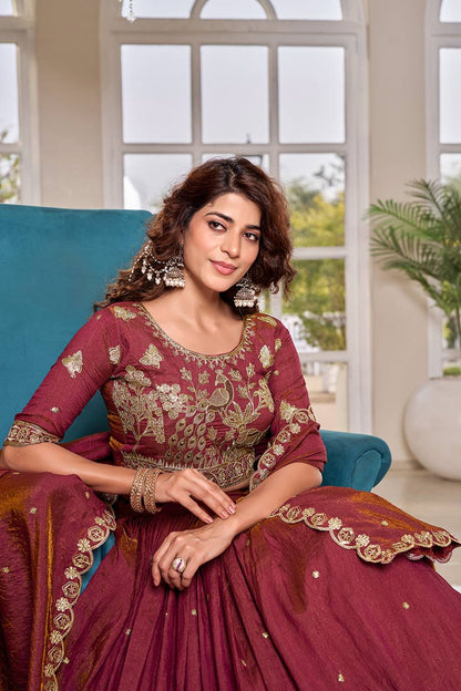 Ready-to-Wear Peach Nc Vichitra Lehenga Choli With Dupatta