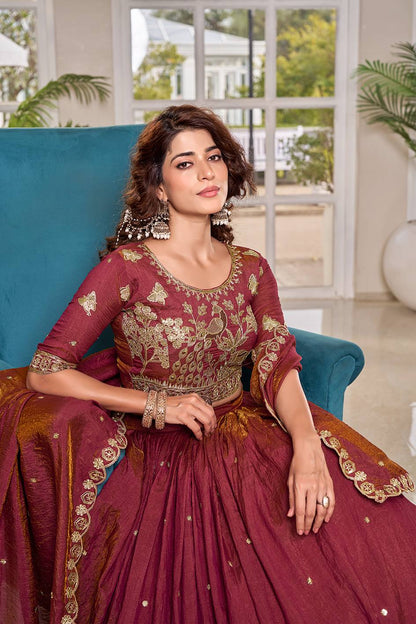 Ready-to-Wear Peach Nc Vichitra Lehenga Choli With Dupatta
