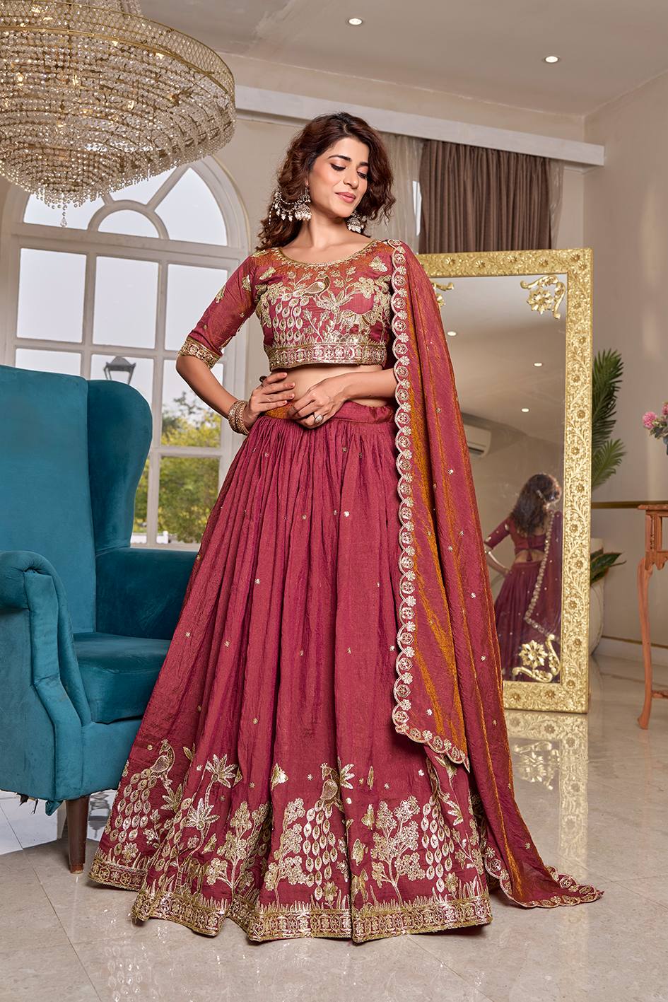 Ready-to-Wear Peach Nc Vichitra Lehenga Choli With Dupatta
