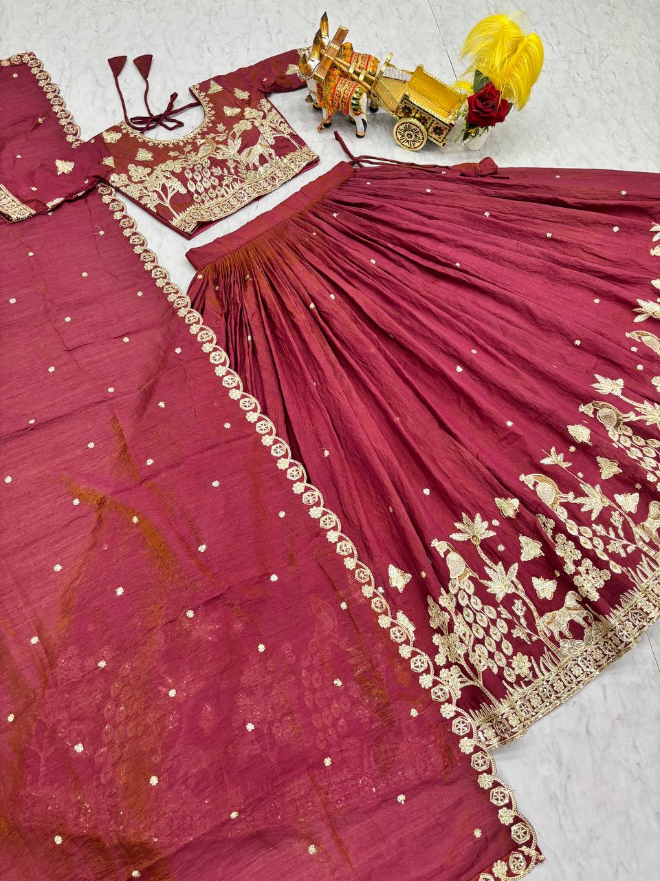 Ready-to-Wear Peach Nc Vichitra Lehenga Choli With Dupatta