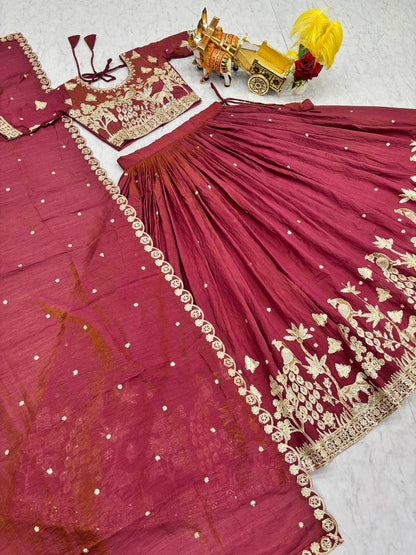 Ready-to-Wear Peach Nc Vichitra Lehenga Choli With Dupatta
