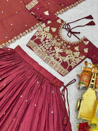 Ready-to-Wear Peach Nc Vichitra Lehenga Choli With Dupatta