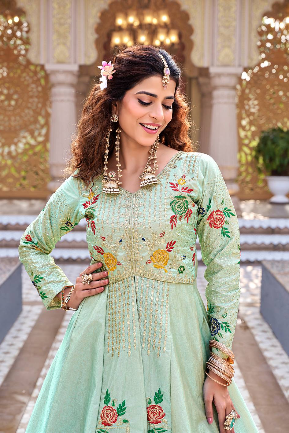 Pista Green Ready to Wear Indo Western Lehenga Choli