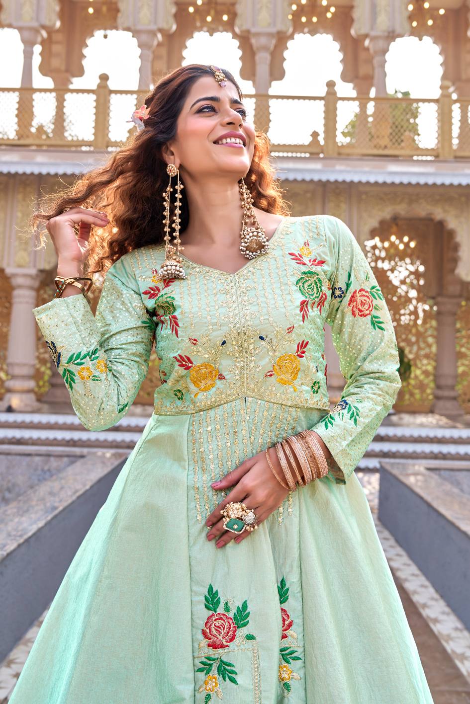 Pista Green Ready to Wear Indo Western Lehenga Choli