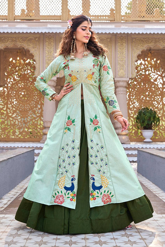 Pista Green Ready to Wear Indo Western Lehenga Choli