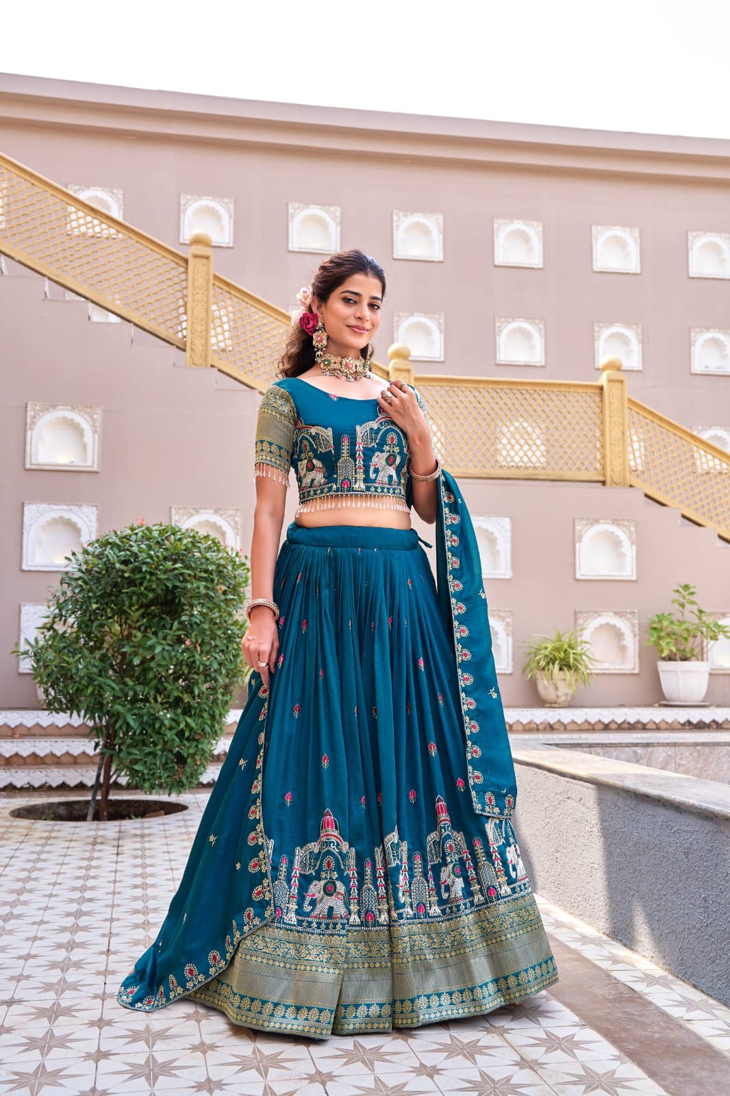 Teal Blue Ready to Wear Designer Bridesmaid Lehenga choli With Dupatta