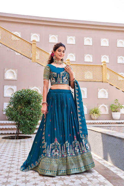 Teal Blue Ready to Wear Designer Bridesmaid Lehenga choli With Dupatta