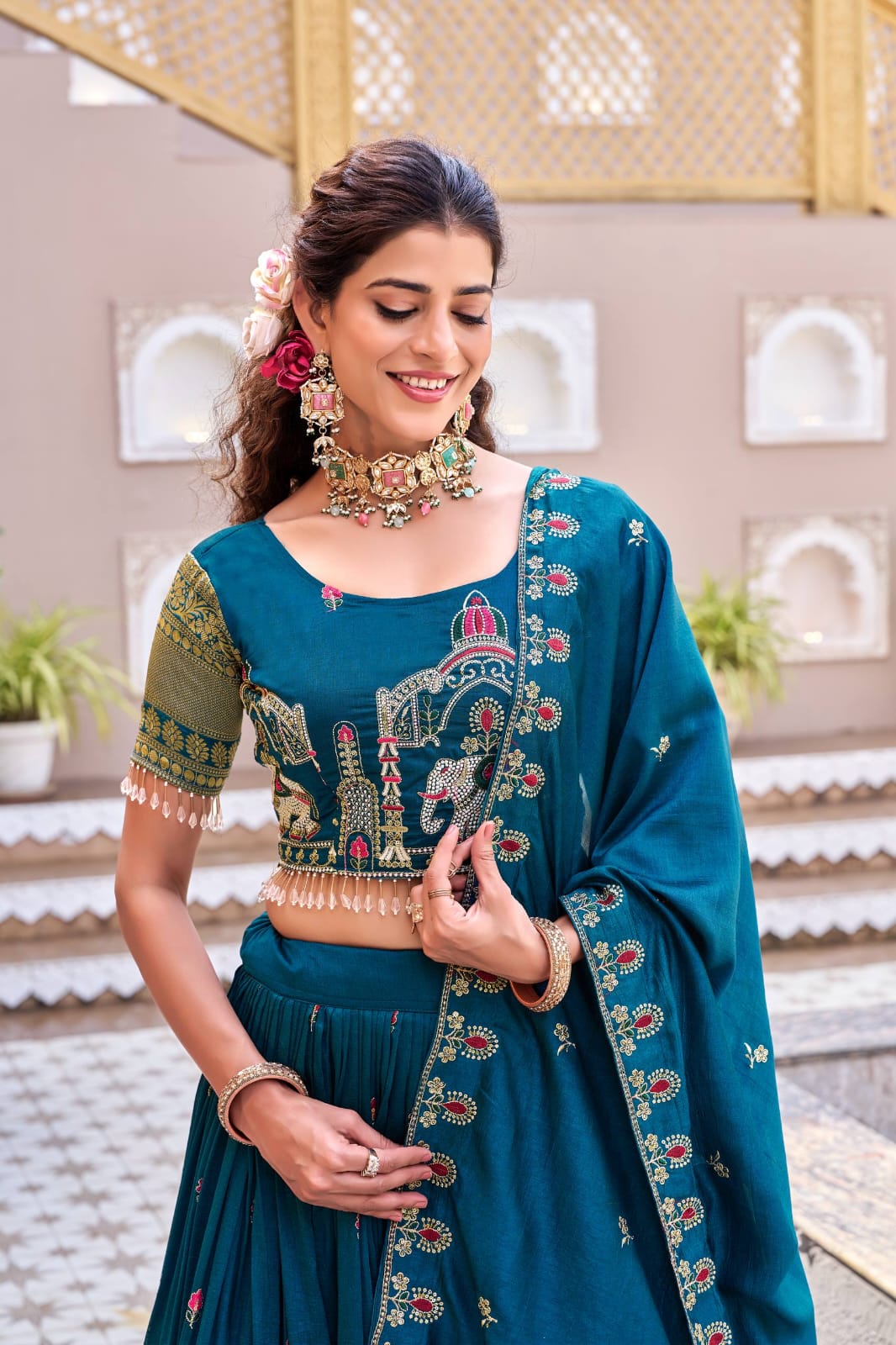 Teal Blue Ready to Wear Designer Bridesmaid Lehenga choli With Dupatta