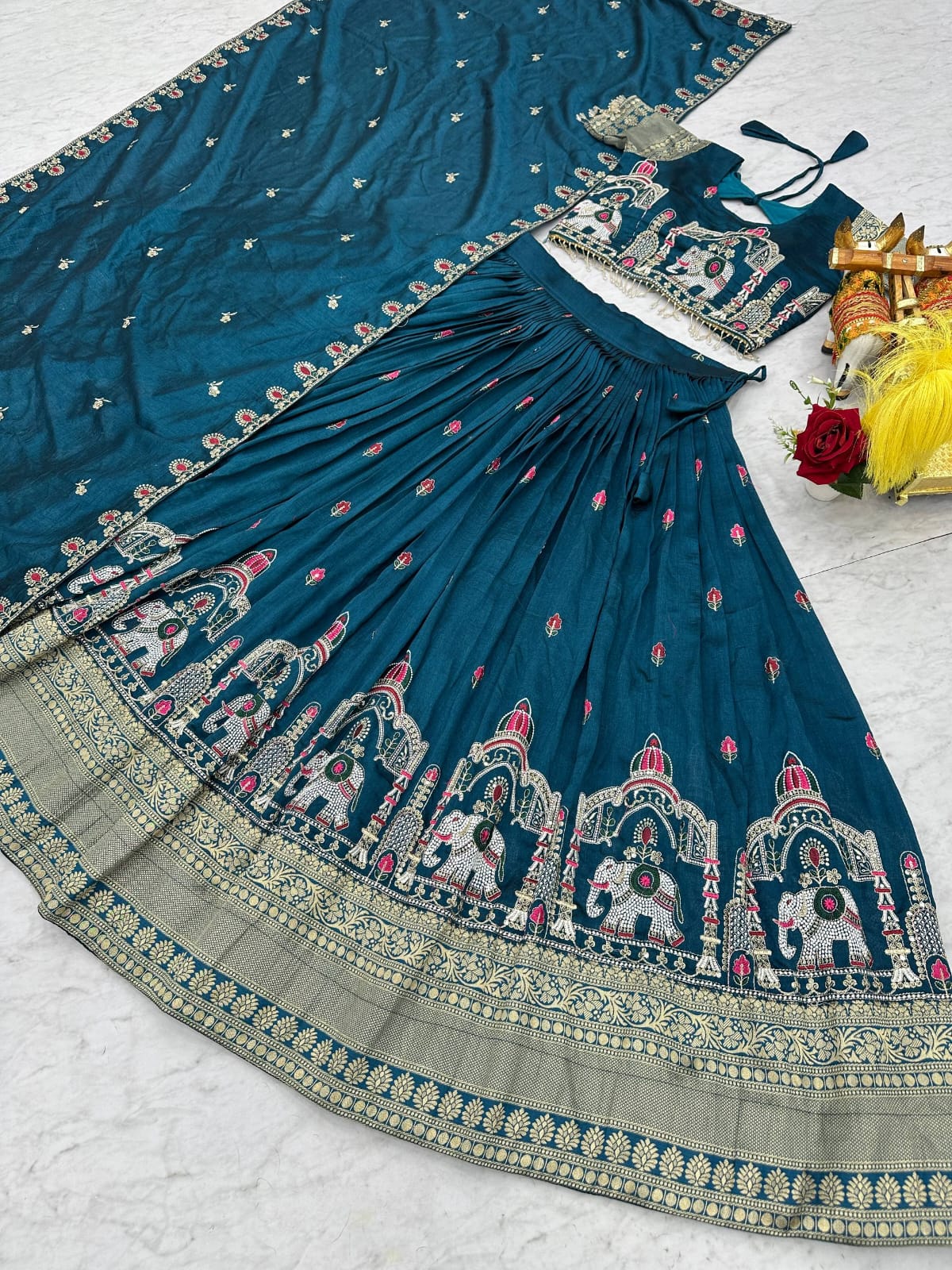 Teal Blue Ready to Wear Designer Bridesmaid Lehenga choli With Dupatta