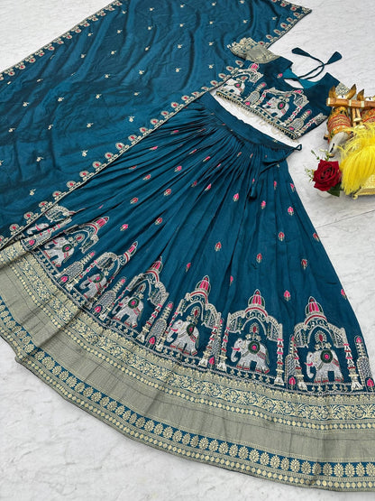 Teal Blue Ready to Wear Designer Bridesmaid Lehenga choli With Dupatta