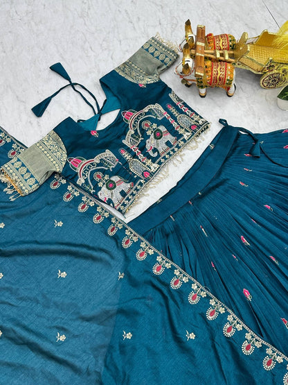 Teal Blue Ready to Wear Designer Bridesmaid Lehenga choli With Dupatta