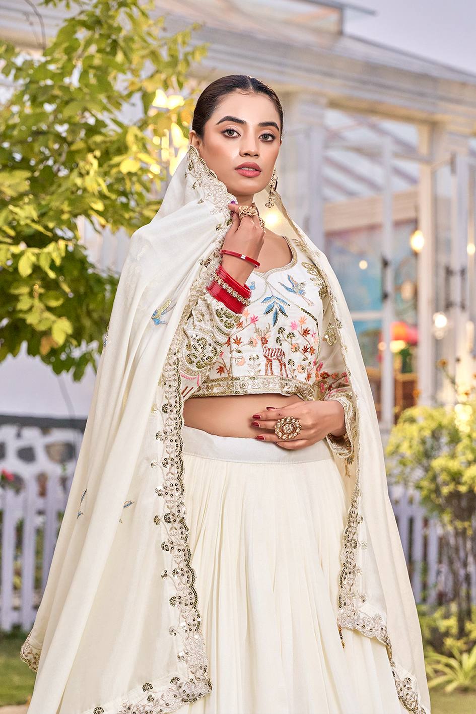White Ready to Wear Designer Bridesmaid Lehenga choli With Dupatta