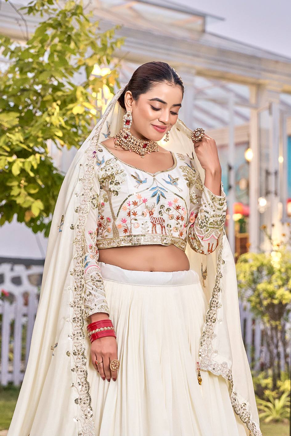 White Ready to Wear Designer Bridesmaid Lehenga choli With Dupatta