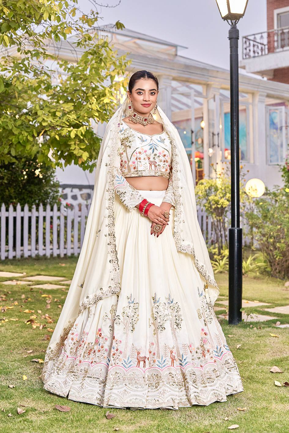 White Ready to Wear Designer Bridesmaid Lehenga choli With Dupatta