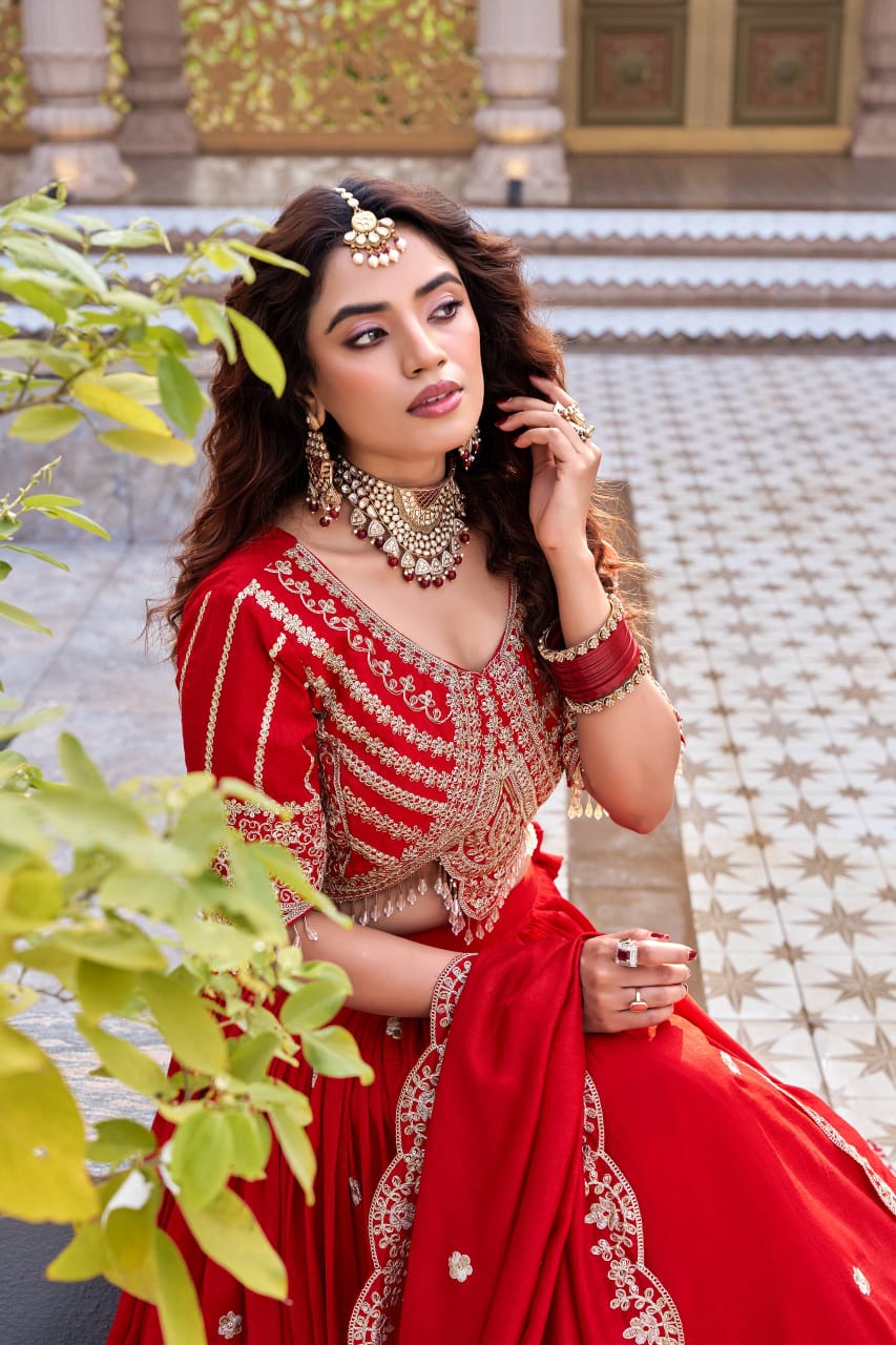 Red Ready to Wear Designer Bridesmaid Lehenga choli With Dupatta