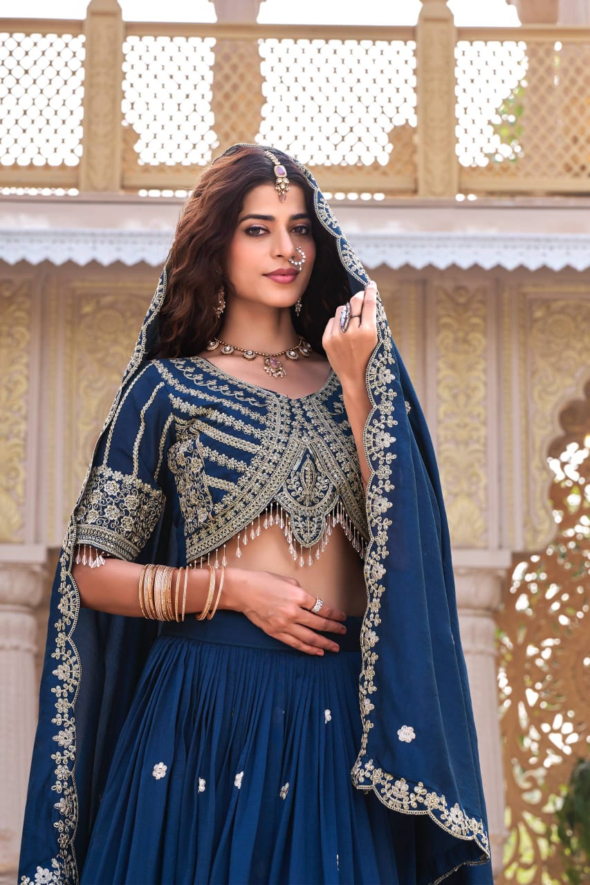 Navy Blue Ready to Wear Designer Bridesmaid Lehenga choli With Dupatta