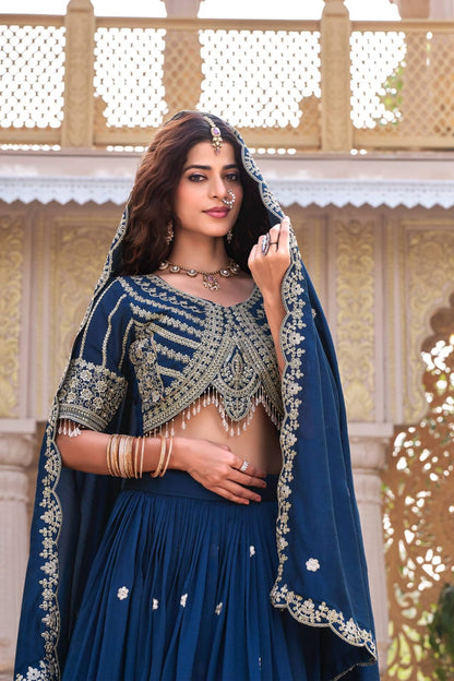 Navy Blue Ready to Wear Designer Bridesmaid Lehenga choli With Dupatta