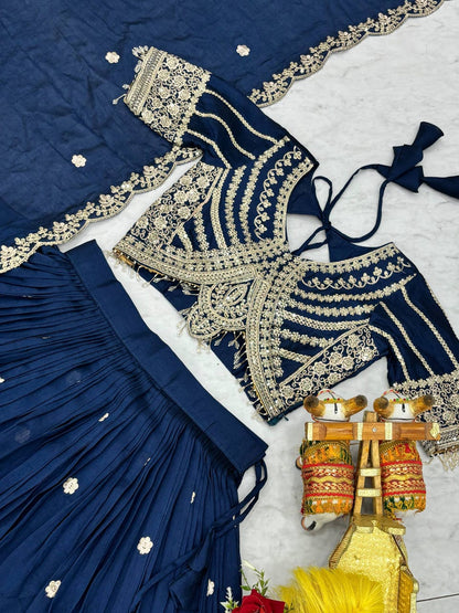 Navy Blue Ready to Wear Designer Bridesmaid Lehenga choli With Dupatta
