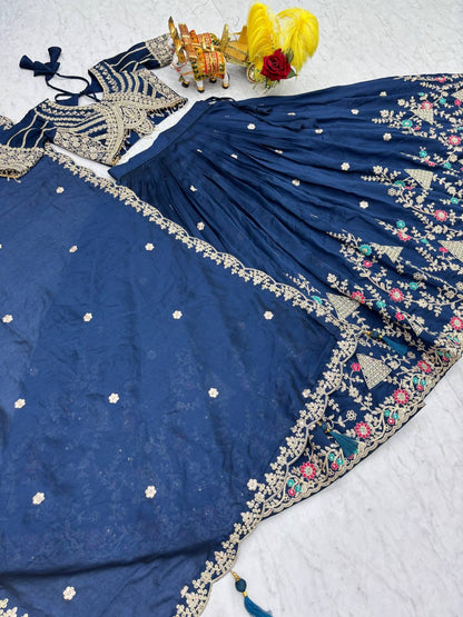 Navy Blue Ready to Wear Designer Bridesmaid Lehenga choli With Dupatta
