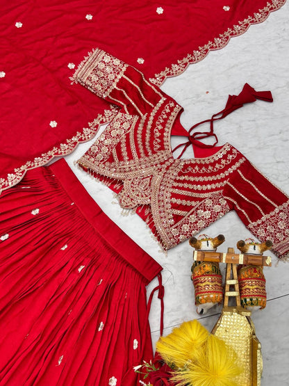 Red Ready to Wear Designer Bridesmaid Lehenga choli With Dupatta