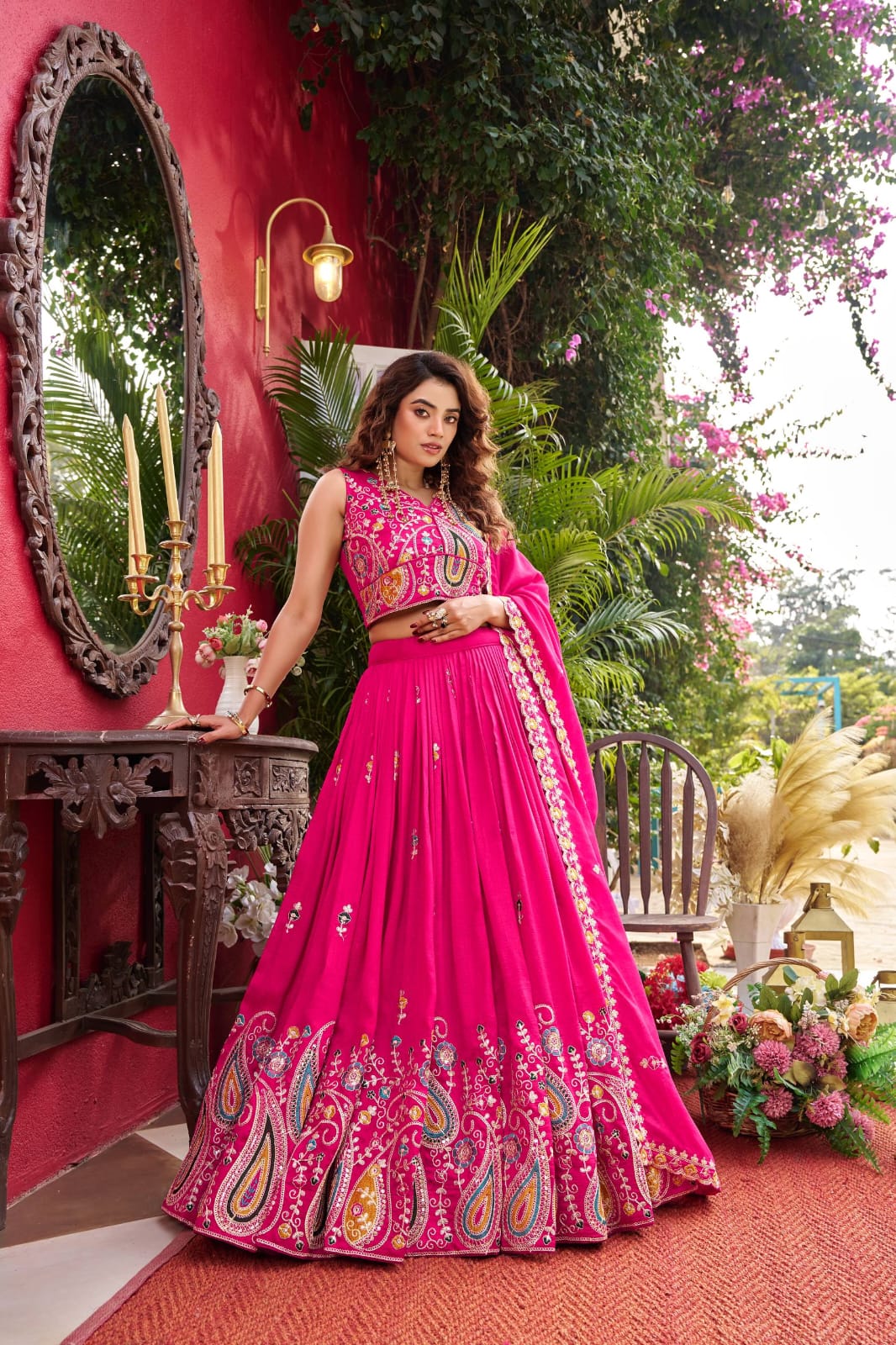 Hot Pink Ready to Wear Designer Bridesmaid Lehenga choli With Dupatta