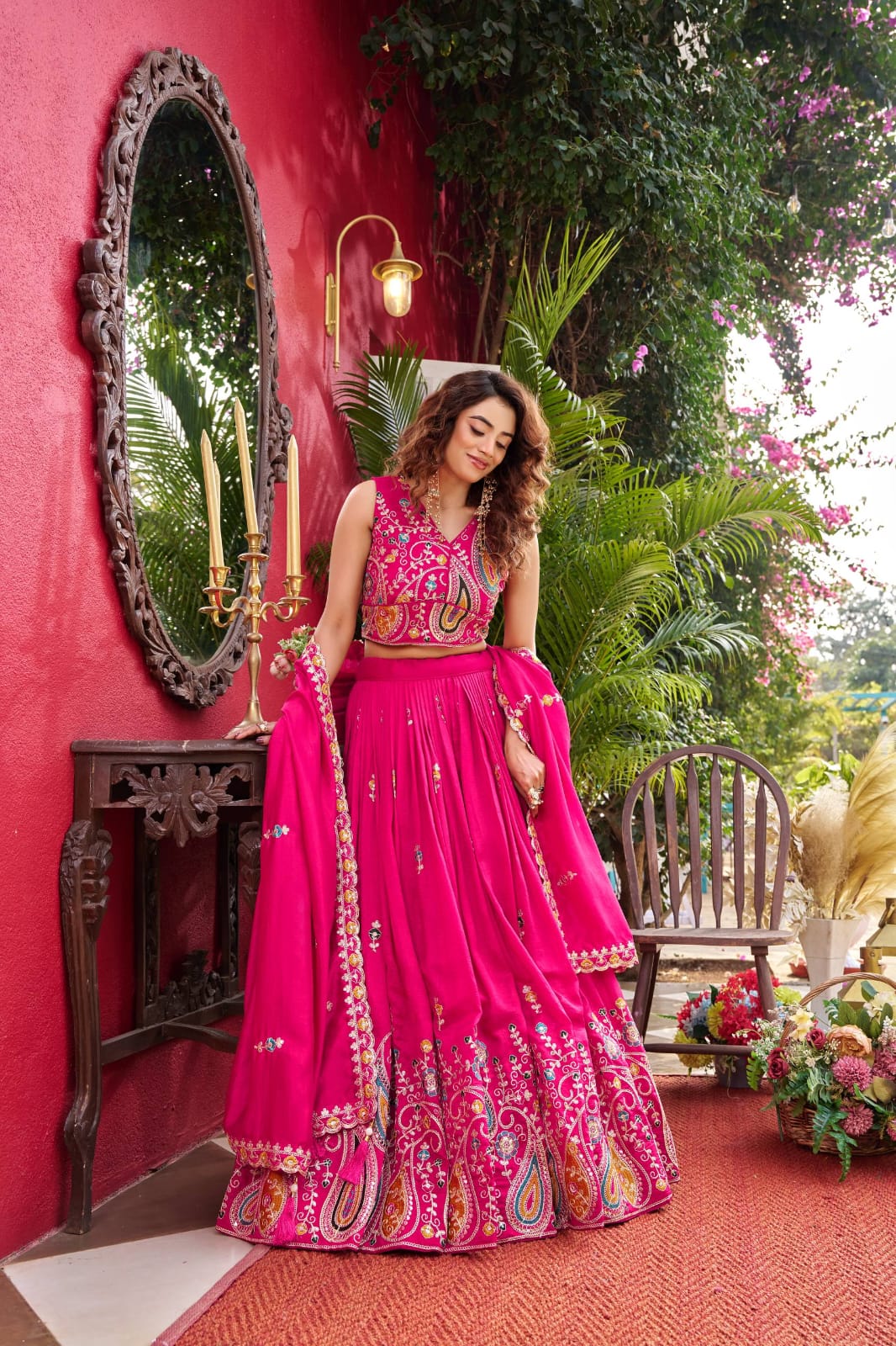 Hot Pink Ready to Wear Designer Bridesmaid Lehenga choli With Dupatta