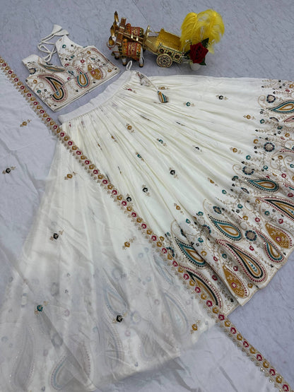 White Ready to Wear Designer Bridesmaid Lehenga choli With Dupatta