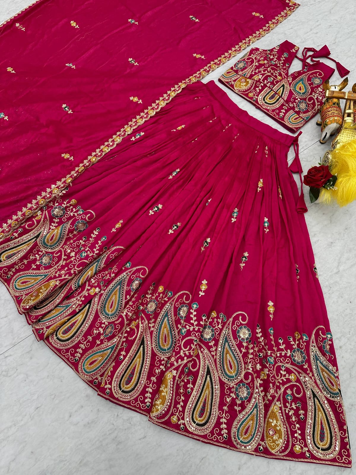 Hot Pink Ready to Wear Designer Bridesmaid Lehenga choli With Dupatta